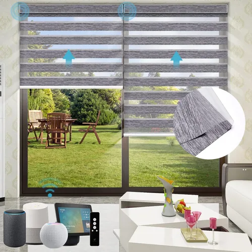 Vista 25 de SmartWings Persianas motorizadas de cebra con cenefa funcionan con Homekit Thread Alexa Z-Wave Smart de doble capa con control remoto, persiana