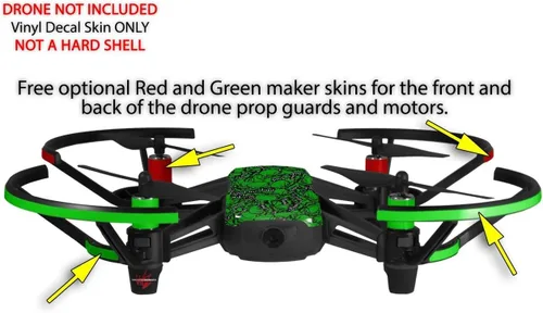 Vista 3 de Skin Wrap 2 Pack para DJI Ryze Tello Drone dispersos calaveras verde Drone No Incluidas