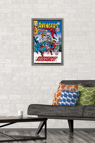 Vista 2 de Trends International Marvel Comics - Póster de pared de Avengers #82, 22.4 pulgadas de largo x 14.7 pulgadas, versión enmarcada en madera de granero