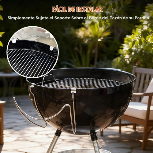 Vista 4 de onlyfire Soporte de tapa de acero inoxidable Slide-a-Side para parrillas de carbón de 18”/22”/26
