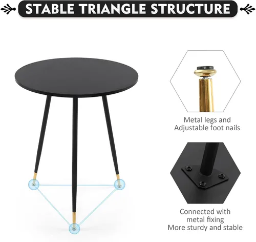 Vista 5 de NOBPEINT Mesa auxiliar redonda de madera moderna, mesa auxiliar de 28 pulgadas con 3 patas de metal, mesa de centro de ocio (negro)