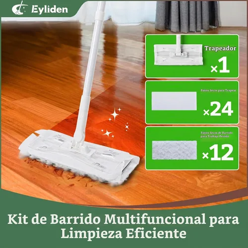 Vista 3 de Eyliden - Trapeador barredora con mango largo de 58 pulgadas, 36 repuestos desechables en seco 12 Heavy-Duty Pet Hair Pads, 24 Dry Sweeping