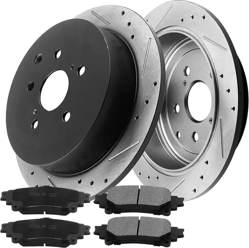 Vista 2 de MotorbyMotor Rotores de freno trasero de 12.165 in para Lexus RX350 RX450H, Toyota Highlander Sienna rotor perforado y ranurado y kit de pastillas