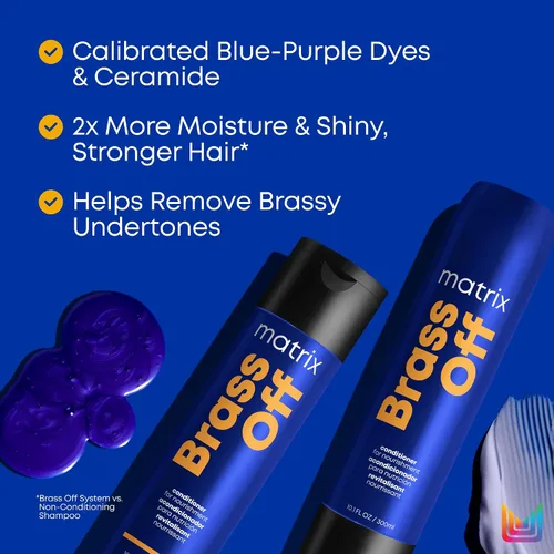 Vista 4 de Matrix Juego de champú y acondicionador pigmentado de latón azul apagado Elimina matices de naranja cobrizo Acondicionador tonificante