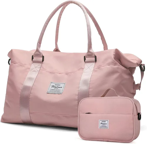 Vista 15 de Bolsas de lona de viaje, bolsa de fin de semana para mujer con bolsillo húmedo y bolsa de aseo personal, bolsa de viaje para gimnasio, Negro