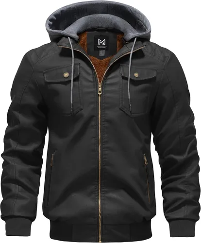 Vista 7 de GGleaf Chaqueta de cuero sintético para hombre, impermeable, estilo bomber motera vintage, de PU, estilo moto biker