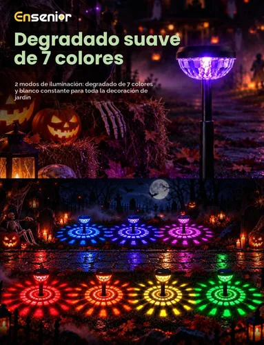 Vista 2 de Ensenior Luces solares que cambian de color para exteriores, paquete de 6 Blanco cálido