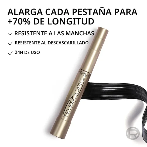 Vista 7 de L'Oreal Paris - Máscara de alargamiento de pestañas, maquillaje telescópico original, con cepillo de doble precisión para separar pestañas, lavable