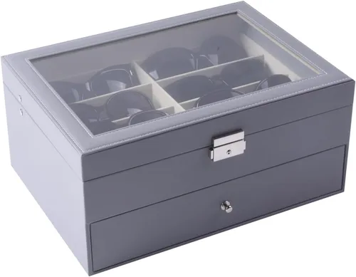 Vista 6 de AUTOARK AW-165 - Organizador de cuero para guardar lentes de sol y lentes de sol, 16 piezas, color gris