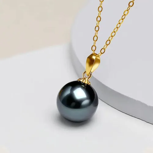 Vista 5 de Auténtico Tahiti Nanhai acuaculture Peacock Green Black Pearl AAA, 0.315- 0.335 in, 0.453-0.472 in, 0.630 in Perla negra Sydney Collar colgante