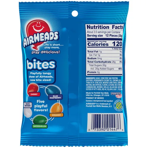 Vista 2 de Airheads Caramelos, mordeduras, sabor a fruta surtido, no se derrite, 3.8 onzas (paquete de 1)