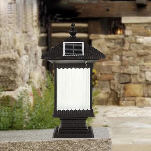 Vista 4 de Luces de poste al aire libre, luz de calle, luz de pilar al aire libre, luz solar impermeable, lámpara de pared de aluminio retro para jardín