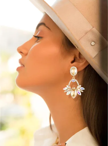 Vista 7 de CIEHER Aretes colgantes de piedra de imitación para mujer, aretes colgantes de champán para mujer, aretes colgantes rectangulares para mujeres