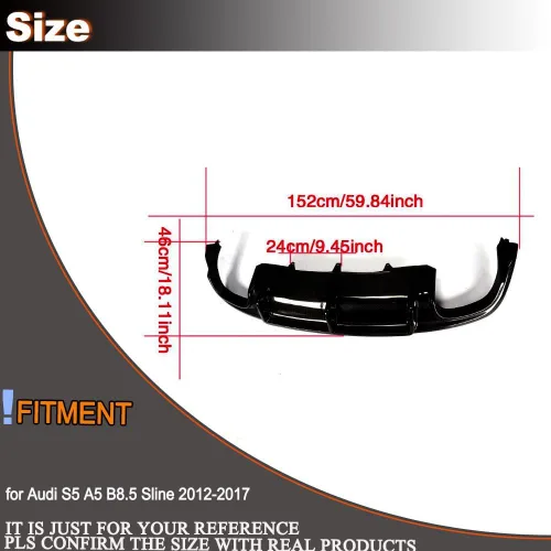 Vista 5 de Difusor de parachoques trasero negro brillante compatible con Audi S5 A5 B8.5 Sline 4 puertas 2 puertas 2012-2017 parachoques inferior alerón kit