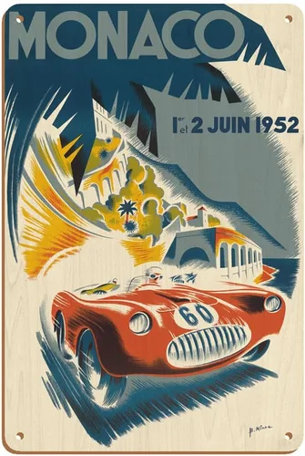 Vista 5 de B. Minne c.1952 - Cartel de metal vintage de 1952 Gran Premio de Mónaco - Carreras de coches - Cartel de metal vintage de 8 x 12 pulgadas