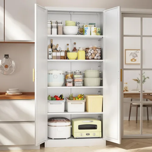 Vista 22 de BESFUR Armario de almacenamiento de metal de 36 pulgadas de alto, gabinete de metal negro con 2 puertas con cerradura y 2 estantes ajustables