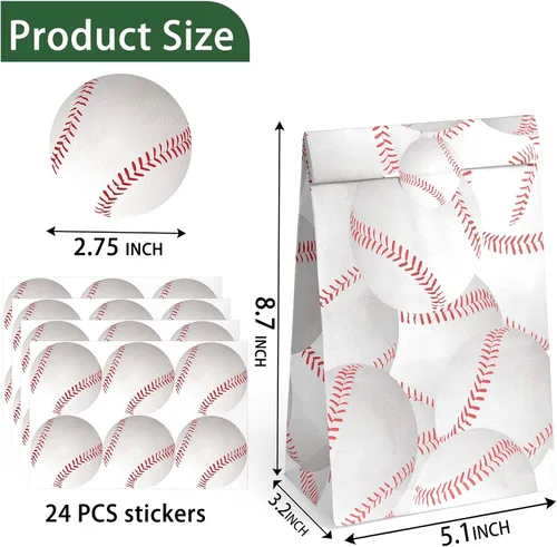 Vista 3 de OuteGo 24 bolsas de regalo de fiesta de béisbol con pegatinas - Bolsas de golosinas y regalos de fiesta para fiestas de cumpleaños de niños