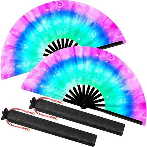 Vista 10 de Boao - 2 ventiladores plegables grandes para baile de línea, neón, ventilador de mano, ventilador de mano con sonido fuerte, ventilador de seda