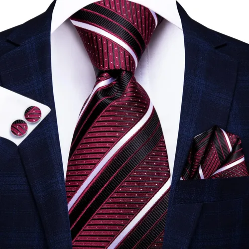 Vista 218 de Hi-Tie Corbatas de seda para hombre, diseño de cachemira a rayas, con bolsillo, gemelos cuadrados, conjunto formal de negocios