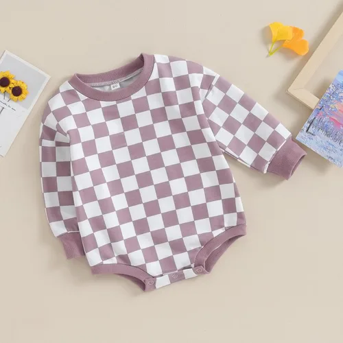 Vista 4 de Karuedoo Sudadera a cuadros para bebé niño y niña, mameluco de gran tamaño, manga larga, con burbujas, ropa neutra para otoño