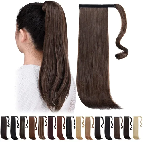 Vista 15 de Extensiones de cola de caballo negras, colas de caballo rizadas con clip, 22 pulgadas, 3.5 onzas, extensión de cabello sintético envolvente del pelo
