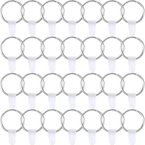Vista 9 de OIIKI 100 juegos de llaveros para manualidades, llaveros redondos divididos, conector de llavero de metal con pestañas de plástico transparente