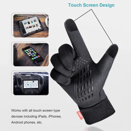 Vista 3 de Anqier Guantes de invierno, guantes cálidos resistentes al viento, para hombres y mujeres, para ciclismo, correr, actividades al aire libre, Negro