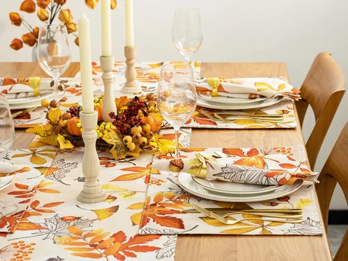 Vista 6 de YiHomer Colección de mesa de otoño y Acción de Gracias para decoración de cocina, comedor, fiestas, cosecha, hojas de otoño, juego de manteles