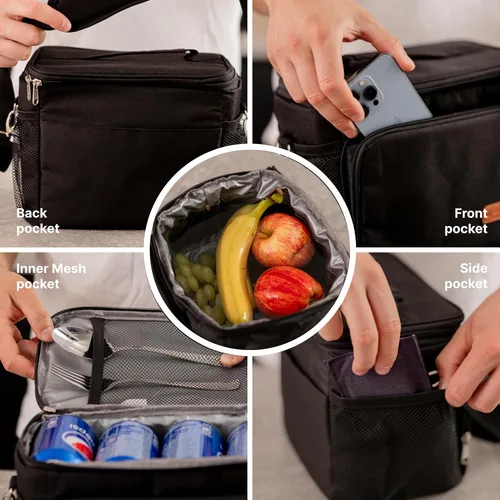 Vista 3 de Carrywell Lonchera aislada (no fabricada en China) para hombres, lonchera para hombre, a prueba de fugas, plegable, enfriador de lados suaves
