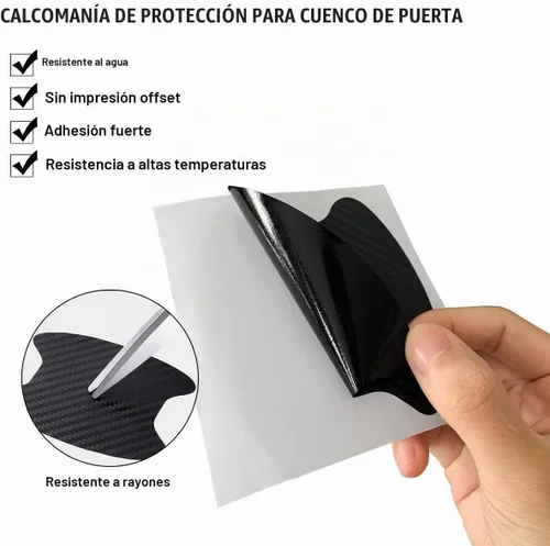 Vista 3 de 4 calcomanías para tazas de manijas de automóvil, película protectora antiarañazos de fibra de carbono para puertas de automóvil, protector de tazas