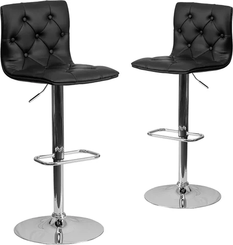 Vista 9 de Flash Furniture Taburete de bar contemporáneo de vinilo gris capitoné con botones y altura ajustable con base cromada