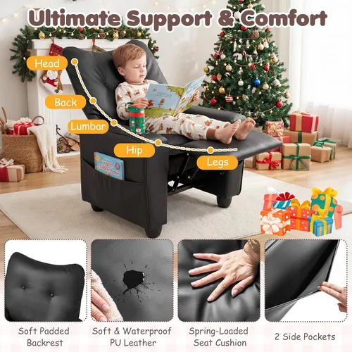 Vista 4 de Costzon Silla reclinable para niños con soporte para tazas, 2 bolsillos de Negro