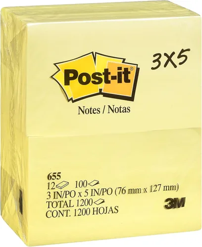 Vista 2 de Post-it 655YW Almohadillas originales en amarillo canario, 3 x 5, 100 hojas, 12