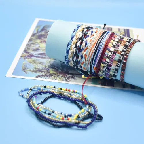 Vista 2 de String Boho Bracelet Ankle Adjustable Beaded Anklets,Handmade Surfer Beach Bracelets,Colorful Braided Bracelets String Rope Anklets Bracelets