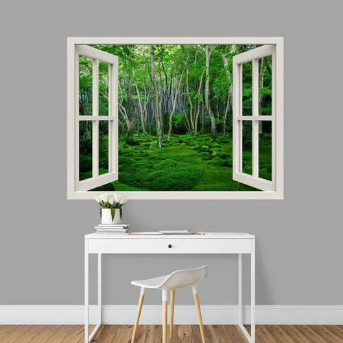 Vista 41 de IDEA4WALL Murales de pared para dormitorio, vista de ventana falsa, bosque, papel tapiz extraíble, calcomanías de pared para despegar y pegar, 24 x