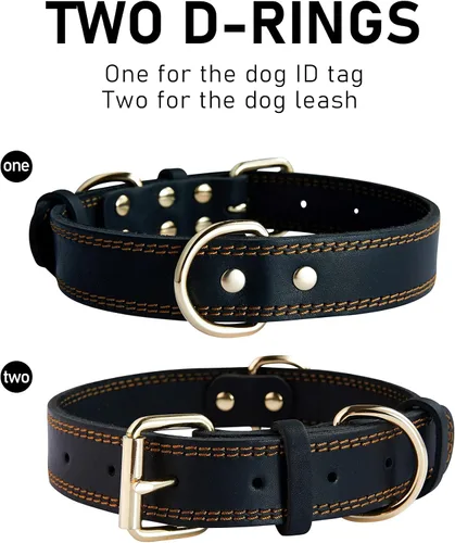 Vista 5 de Collar de perro de cuero genuino, collar de perro resistente para perros pequeños, medianos, grandes y extra grandes