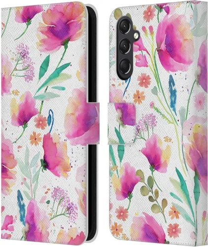 Vista 223 de Head Case Designs Officially Licensed Ninola Abstract Poppies Lilac Floral Leather Wallet Case Compatible with Samsung Galaxy A07 4G