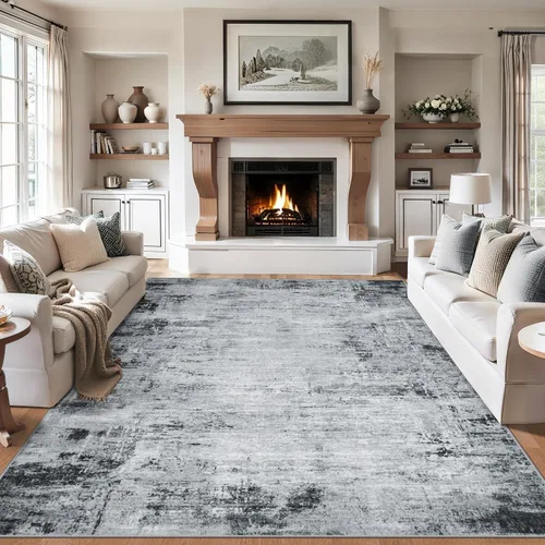 Vista 25 de Area Rugs - Alfombra para sala de estar, 4 x 6, lavable, moderna, abstracta, suave, neutra, antideslizante, grande para interiores, resistente a