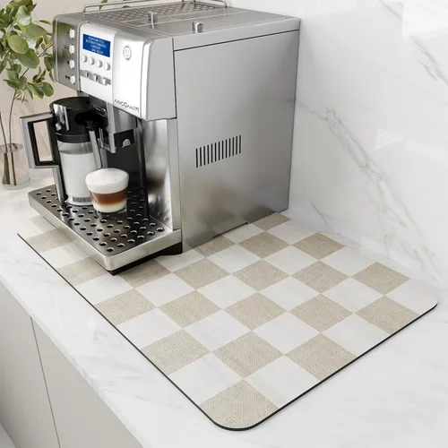 Vista 34 de AMOAMI Tapete de café absorbente con parte trasera de goma para secar platos para encimera de cocina, accesorios de bar para debajo de la cafetera