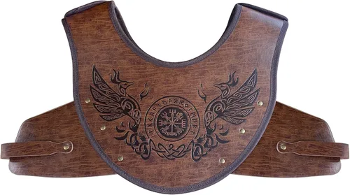 Vista 4 de HiiFeuer Armadura de pecho de piel sintética en relieve, armadura de pecho de guerrero vikingo, armadura medieval de caballero para actividades