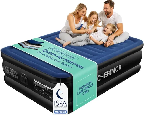 Vista 12 de CHERIMOR Colchón de aire Queen con bomba recargable incorporada, soporte resistente de 1500 libras, colchón inflable elevado de firmeza mejorada