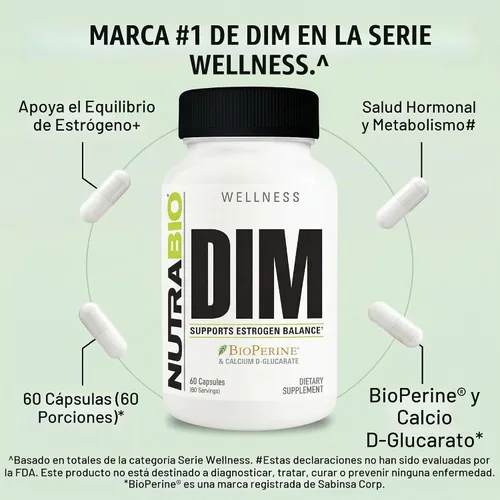 Vista 5 de NutraBio Suplemento DIM, apoya el equilibrio de estrógenos, 100 mg - 60 cápsulas vegetales