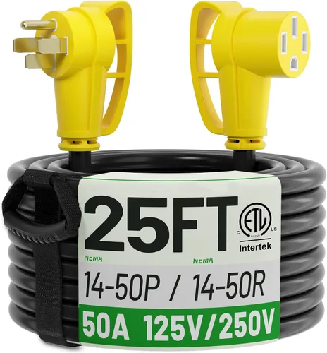 Vista 14 de POWGRN NEMA 14-50P a NEMA 14-50R Cable de extensión de 50 amperios para RV/EV de 6 pies al aire libre con mango de agarre, cable de alimentación