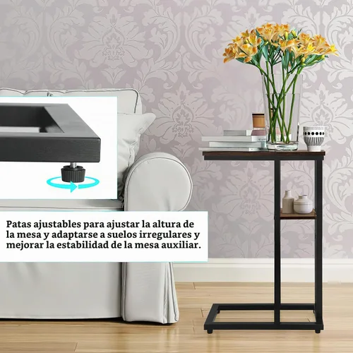 Vista 5 de Mesa auxiliar en forma de C para sofá, mesa auxiliar de sofá para espacios pequeños, mesas auxiliares delgadas para sofá cama, mesa de aperitivos