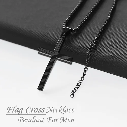 Vista 5 de Collar con cruz de bandera estadounidense para hombre, cadena de cruz con colgante de jarrón bíblico de joyería patriótica de acero inoxidable