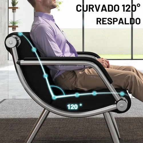 Vista 3 de kinbor - Silla de espera con reposabrazos, asiento de invitados de piel sintética, color negro