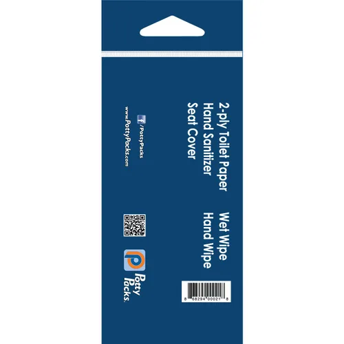 Vista 2 de Paquete de baño portátil de viaje de un solo uso con funda de asiento, papel higiénico de 2 capas (4 pies), toallitas húmedas y desinfectante