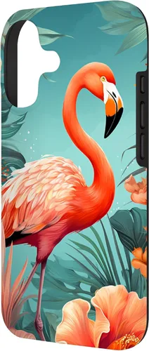 Vista 2 de Tropical Pink Flamingo Teal Orange Wildflower Palm Leaves Case for iPhone 17