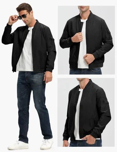 Vista 7 de Rdruko Chaqueta Bomber Ligera para Hombre Cazadora Cortavientos Casual Elegante a la Moda