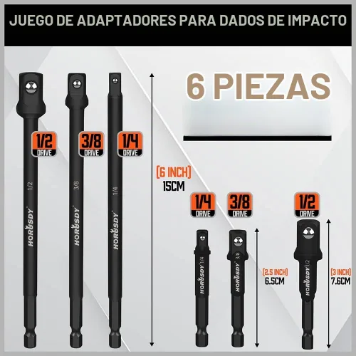 Vista 2 de HORUSDY Juego de adaptadores de 6 piezas de enchufes de impacto, vástago hexagonal de 3 pulgadas y 6 pulgadas de 1/4 pulgadas 3/8 pulgadas 1/2